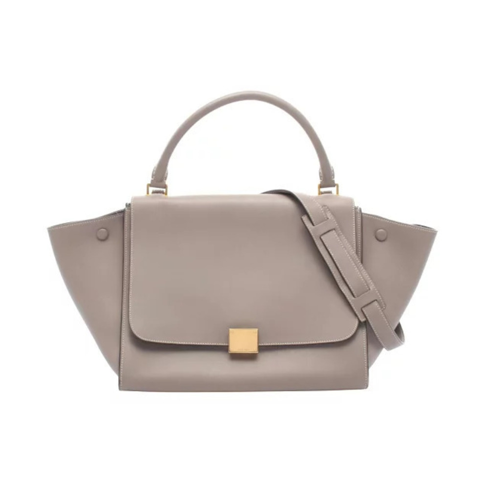 Celine Trapeze Handbag Leather Beige Cream